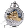 Vintage Silver Charming Gold Train Carved Openable Hollow Steampunk Quartz Pocket Watch Men Women Necklace Pendant