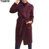 Women Woolen Long Sleeve Medium-Long Notched Collar Open Front Parka Belt Coat
