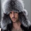 Russian Leather Bomber Leather Hat Men Winter Hats With Earmuffs Trapper Earflap Cap Man Real Raccoon