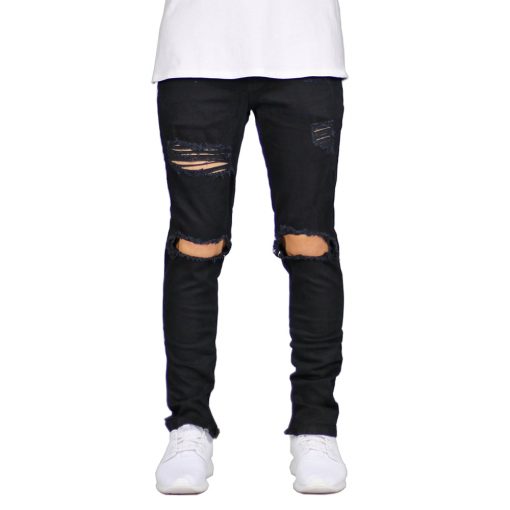 Men Jeans Stretch Destroyed Ripped Design Fashion Ankle Zipper Skinny ...