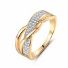 Spiral Crystal Gold-Color Mid Ring Cubic Zirconia Promise Jewelry