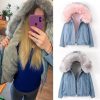 Velvet Thick Denim Jacket Big Fur Collar Short Coat