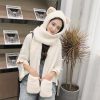 Winter Warm Women Wool Cute Eared Hat Scarf Gloves Set Soft Plush Thick Warm Hat