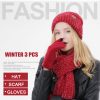 Winter Autumn Fashion 3pcs Knit Beanie Hat & Scarf Set for Women