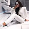 Knitted 2 Piece Set Women Long Sleeve Crop Tops And Long Pants